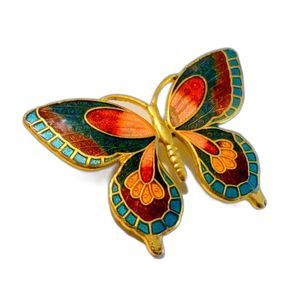 Vintage Multi Color Cloisonne Butterfly Brooch